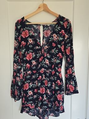 American Eagle Outfitters Navy Top with Pink Floral Print